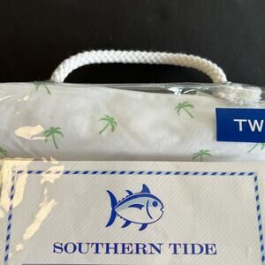 Southern Tide Palms ONE TWIN FLAT SHEET ONLY Beach Nautical Green 100% Cotton